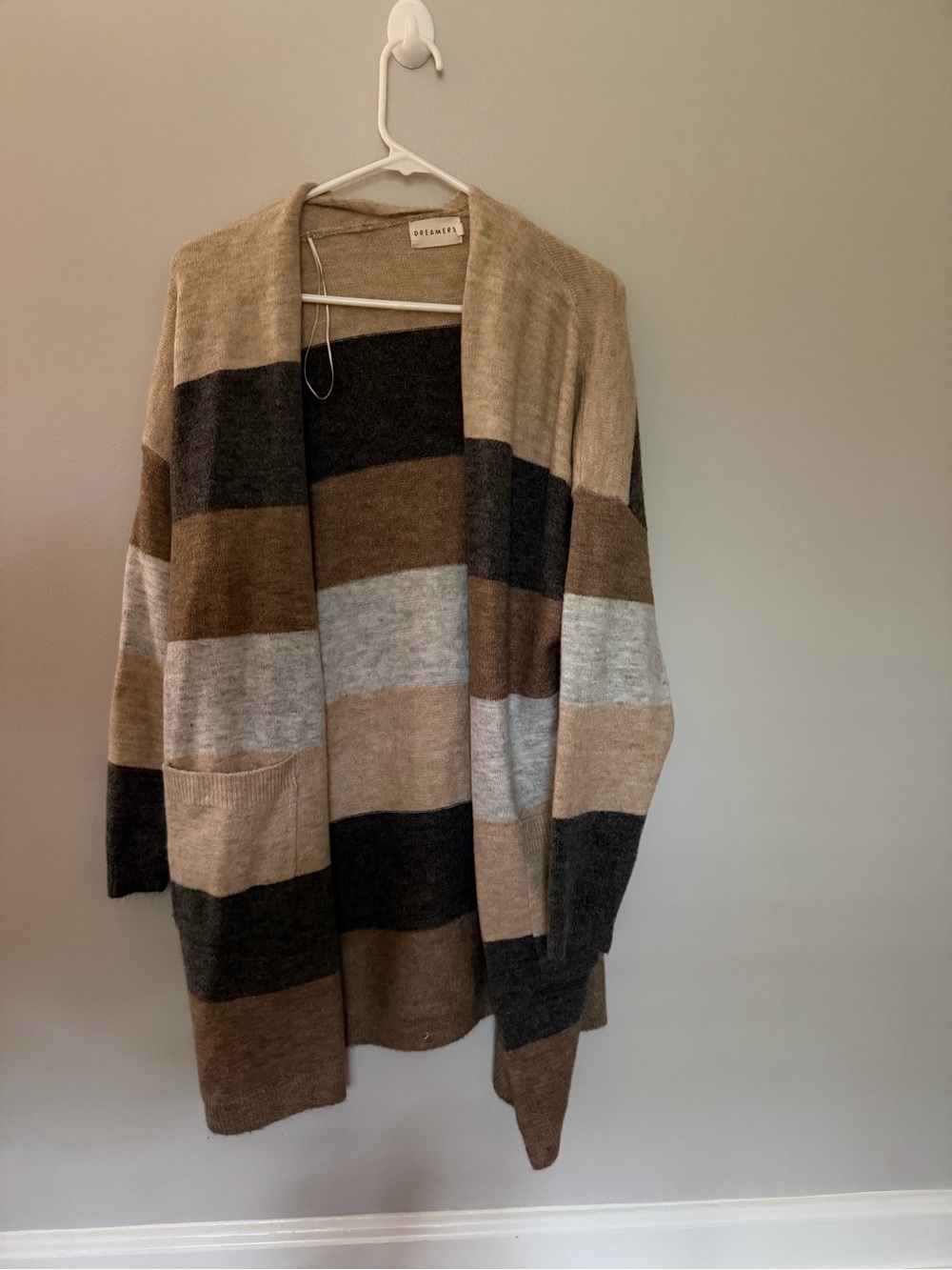 Dreamers Colorblock Striped Open-Front Cardigan Sweater Women Medium